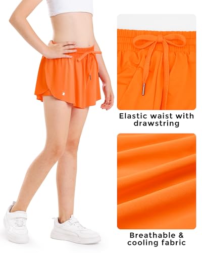 Image of Stelle Girls Flowy Shorts with Pockets Athletic Running Skirt High Waist Butterfly 2 in 1 Sports Short 5-16 Years