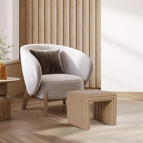 Image of HomePop 19 inch Modern Channel Tufted Ottoman - Sand Faux Leather