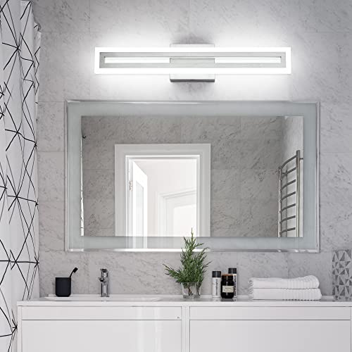 Image of SOLFART 24 Inch LED Bathroom Light Fixtures Brushed Nickel Vanity Lights Bathroom Lighting Fixtures Over Mirror 6000K