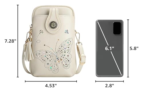 Image of KITEVIUN Small Crossbody Bags for Women, Lightweight Mini Cute Cell Phone Purse for Women with Tassel Shining Butterfly