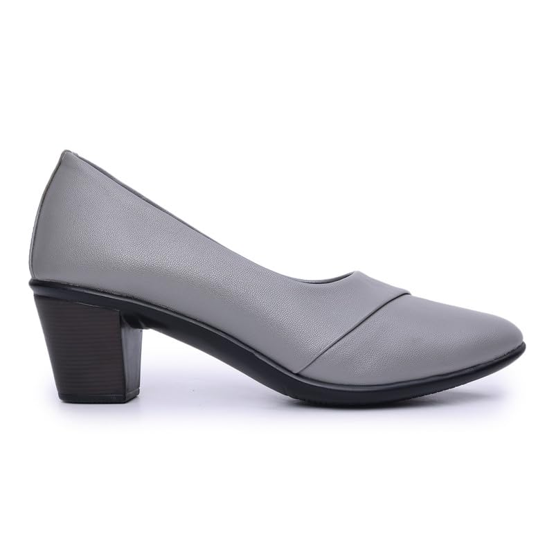 Padchin Womens Round Toe Block Heel | Formal and Casual Fashion sandal with Stiletto Grey Pumps Heels | Ladies Comfortable and Fashionable Women Shoes | Stylish and fancy Shoe for Daily Use 2
