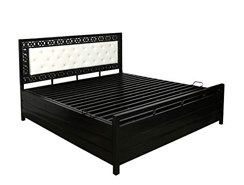 Image of Black Metal HEADBOARD Bed with Hydraulic Storage for Home Livingroom Bedroom - Ivory Cushion (6x6)