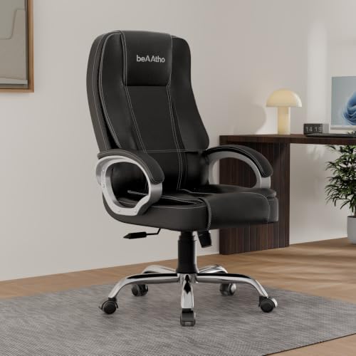 Image of beAAtho Vintage Executive High Back Ergonomic Leatherette Office Chair with 3 Years Warranty | Revolving Director & Boss Seating | Orthopedic Design | Black