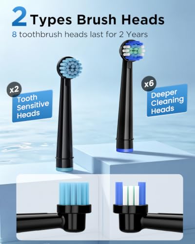 Image of Rtauys Rotating Electric Toothbrush for Adults with 8 Brush Heads (2 Types), 5 Modes Rechargeable Power Toothbrush with Travel Case and 2 Minute Smrte Timer
