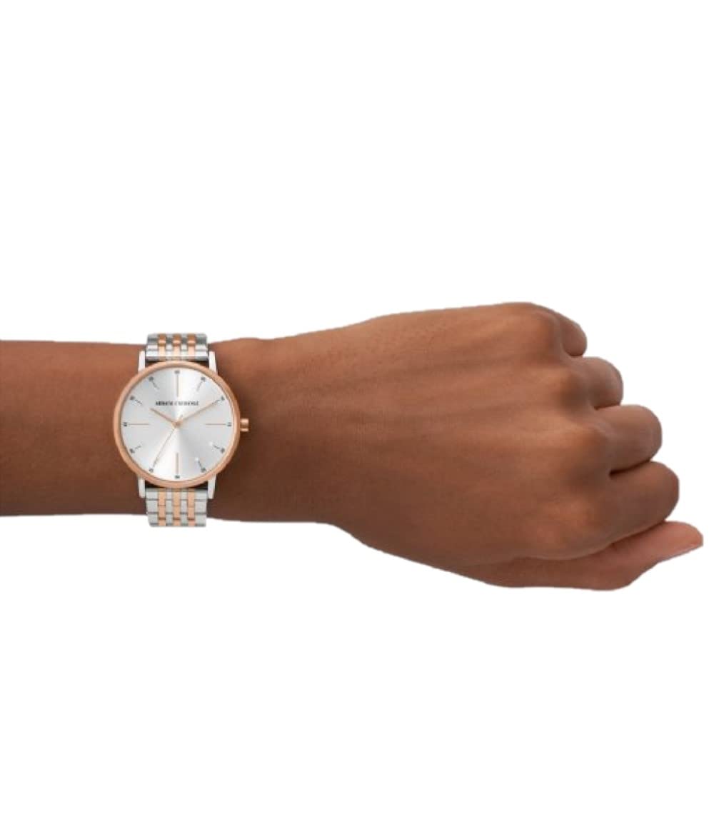 Armani Exchange Orologio da Donna, Quartz 3 Pointer con Braccialetto AX5580, Argento e oro rosa