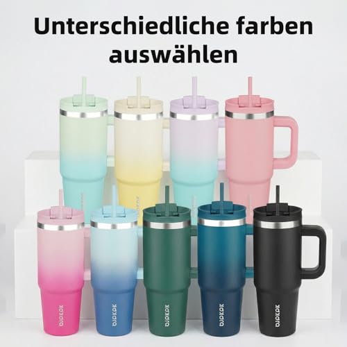 BJPKPK 900 ml Isolierter Edelstahl-Becher mit Griff Deckel und Strohhalm – Ansicht 6