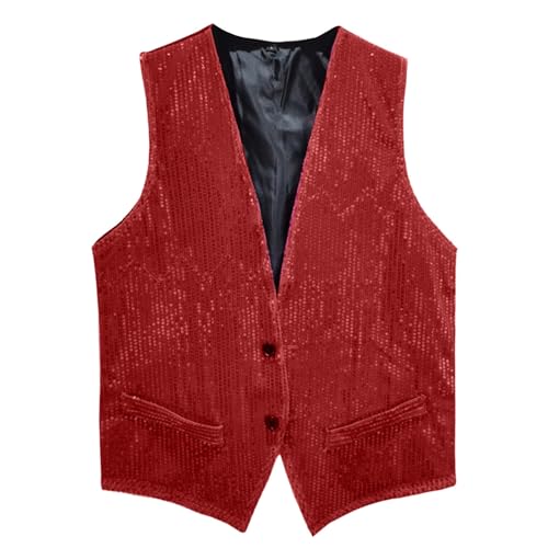 Photo de Celanisai Gilet à paillettes pour homme - Veste de costume brillante - Coupe ajustée - Coupe ajustée - Gilet de loisirs - Fête à thème - Dsico - Costume de carnaval - Danse - Vêtements de performance