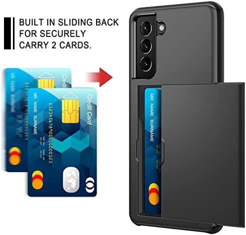 Coolden Compatible with Samsung S21 FE Case Wallet Case Shockproof Heavy Duty Protective Case Rubber Bumper Card Holder Wallet Case Cover Compatible with Samsung Galaxy S21 FE Phone Case (Black)