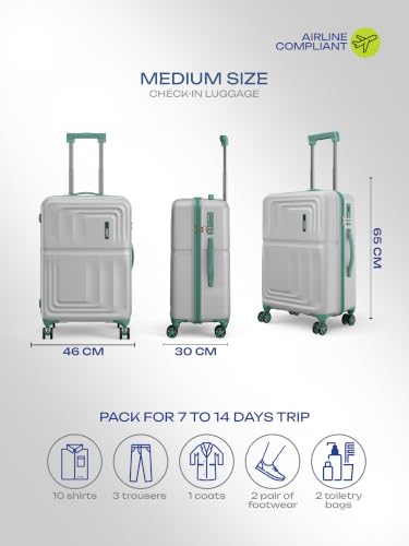 Image of Safari Roma Hard Luggage Trolley Bag with 8 Wheels Medium Size Check-in Suitcase - Fog Grey