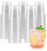 Jycnolm 50 Pcs Round Bottom Plastic Cups 12 oz Disposable Stemless Wine Glasses Cocktail Clear Pa...