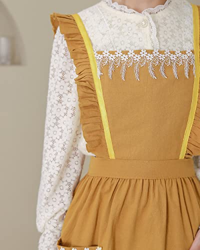 Floosum Apron For Women With Pockets Tassel Lace Cross Back Home Work Baking Cake Kitchen Cooking Apron Women For Gift, Yellow Apron #TOP4