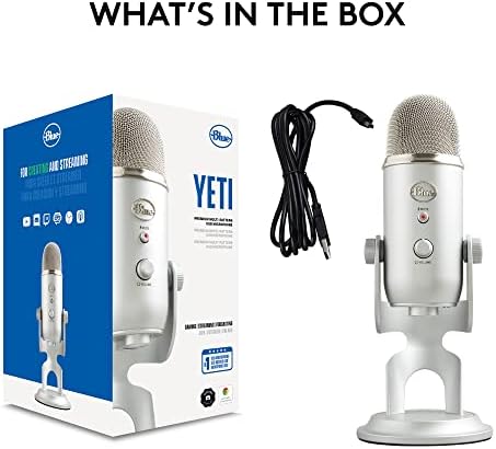 Blue Yeti Mikrofon USB do PC, Mac, Gaming, Streaming, Podkasty, Mikrofon Kondensacyjny do Studio i Komputera, Blue VO!CE, 4 Sposoby Wychwytywania Dźwięku, Plug and Play - Srebro