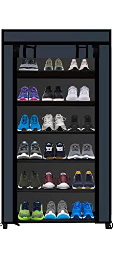 Image of Multi Utility 6 Layer Shelf Collapsible Metal Pipes with Non-Woven 100GSM Fabric Cover for Shoe /Cloth /Toy /Books Rack (Black, Metal)