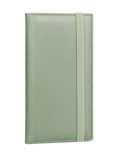Image of Yarnic Checkbook Cover for Personal Checkbook Holder Sage Green | Checkbook Covers with Pen Holder & Built-in Clear Plastic Divider for Duplicate Checks