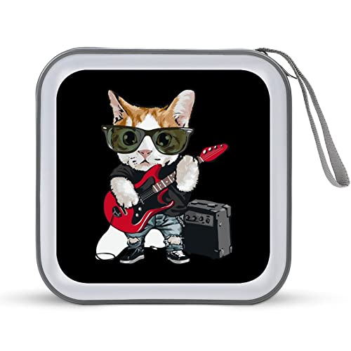 CDケース 面白い ギター 猫 DVDケース CD/DVD収納バッグ ディスクケース CD収納ボックス 40枚収納 Blu-rayケース メディアケース 両面収納 おしゃれ 防水 大容量 小型 持ち運び便利 薄型 ファスナー付 旅行 自宅