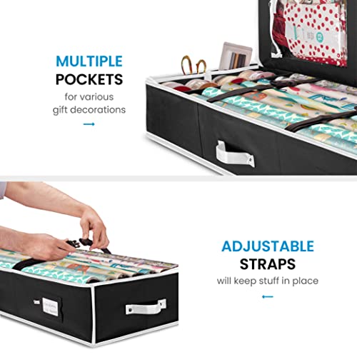 ZOBER Wrapping Paper Storage Containers - 40 Inch Gift Wrapping Organizer Storage W/Interior Pockets - Fits 20 Standard Rolls of Wrapping Paper, Bows, and Ribbons