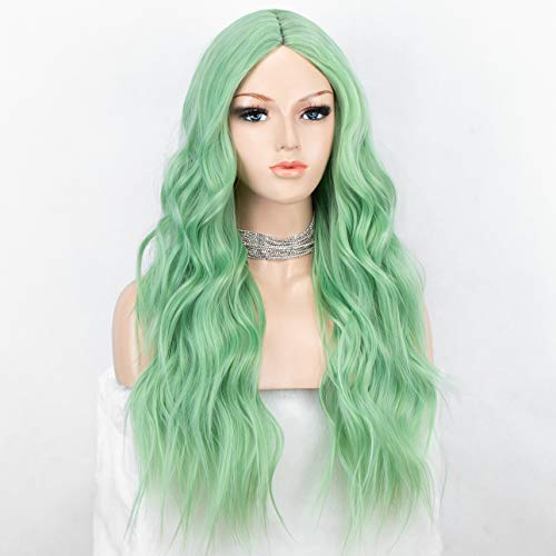 Kryssma Parrucche sintetiche ricce verde menta di