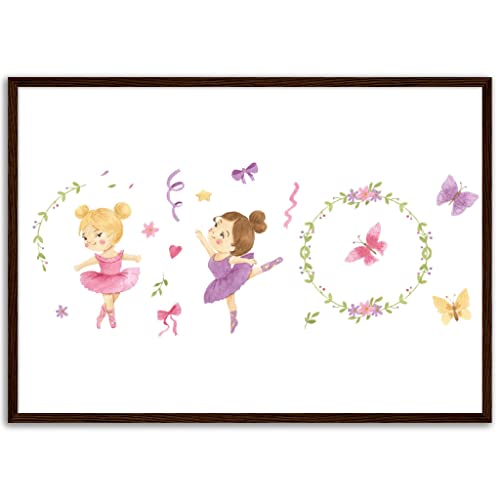 Affiche enfant papillon sous cadre en bois foncé premium de 50 x 70 cm