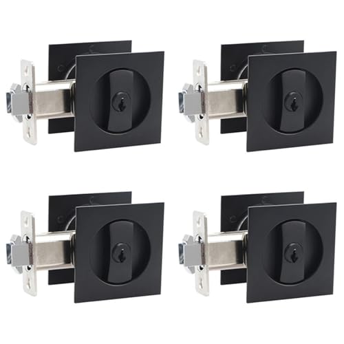 Pocket Door Lock 4X Pocket Black Door Hardware Contemporary Privacy Square Lock with Keys miniatura 1
