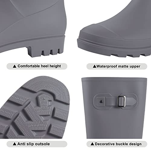 Women's Knee High Rain Boots - Narrow Calf - Fashion Waterproof Tall Wellies Rain Shoes Grey #TOP6