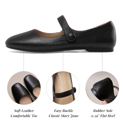 Women's Leather Mary Jane Flats - Soft Comfortable Material, Easy Buckle Slip On, Classic Go-to Casual Shoes2