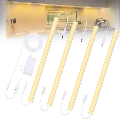 Comparison: Best White Colors For Kitchen Cabinets 9 JUSJUBR Under Counter Lights for Kitchen, 4pcs 12 Inch Warm White 3000K Dimmable LED Under Cabinet Lighting with Memory Function, Under Cabinet Lights Plug-in, LED Light Bar for Closet