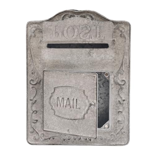 Buzón de pared, buzón de pared inglés antiguo con ranura ancha, para apartamento, hogar, antiguo, decoración del hogar, estilo retro, 26 x 9,5 x 34 cm, gris