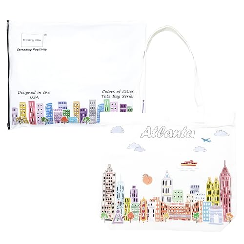 Beary Blu City Themed Artwork Tote Bag Series- Designed in the USA, 17"x14", Souvenir & Gift (Tote Bag, Atlanta)