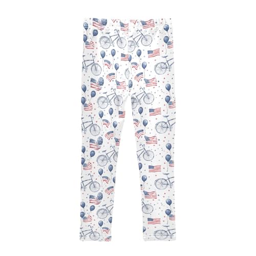 American Flag Balloon Bike Pattern Girls Leggings Soft Stretch Workout Yoga Dance Pants for Kids Casual Tights2