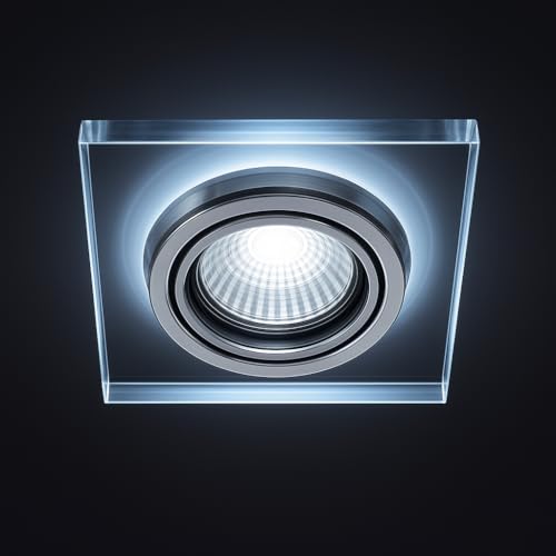 Image of Kanlux Soren Square 2-Tone Halo GU10 Downlight Spotlight, Mains Powered, Blue/White/Warm White Finish, Recessed Ceiling Spot Light Bulb Included (Cold White Hal)
