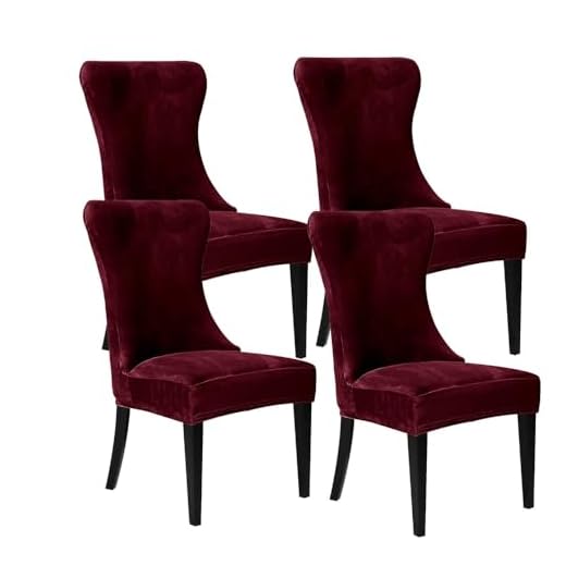LUCOJET Wingback Chair Covers, Velvet Stretch Tufted Wingback Chair Cover Slipcover, Reusable Protector Arm Dining Chairfor Dining Room Banquet Home Decor, Machine Washable (Burgundy, Set of 4)
