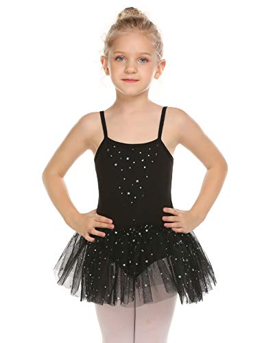 Zaclotre Girls' Camisole Tutu Leotard Dress Ballet Dance Gymnastics Glitter Skirted Dancewear Black
