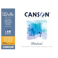 CANSON Montval, Carta per acquerelli, grana fine, 300 gsm, 141 lb, foglio, A4-21 x 29,7 cm, bianco naturale