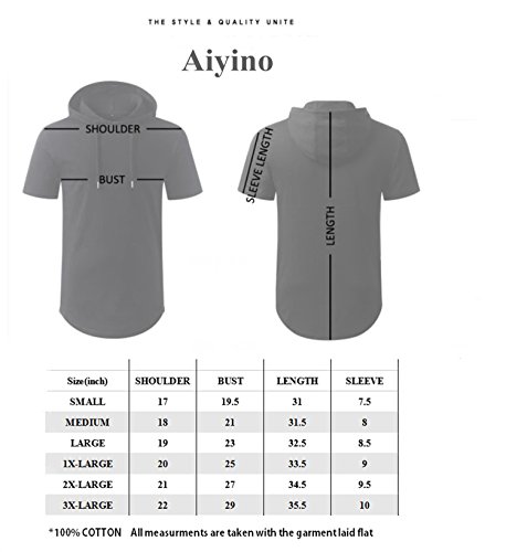Aiyino Men's Hipster Hip Hop Short Sleeve Longline Pullover Hoodies Shirts 5Xl Dark Gray #TOP3