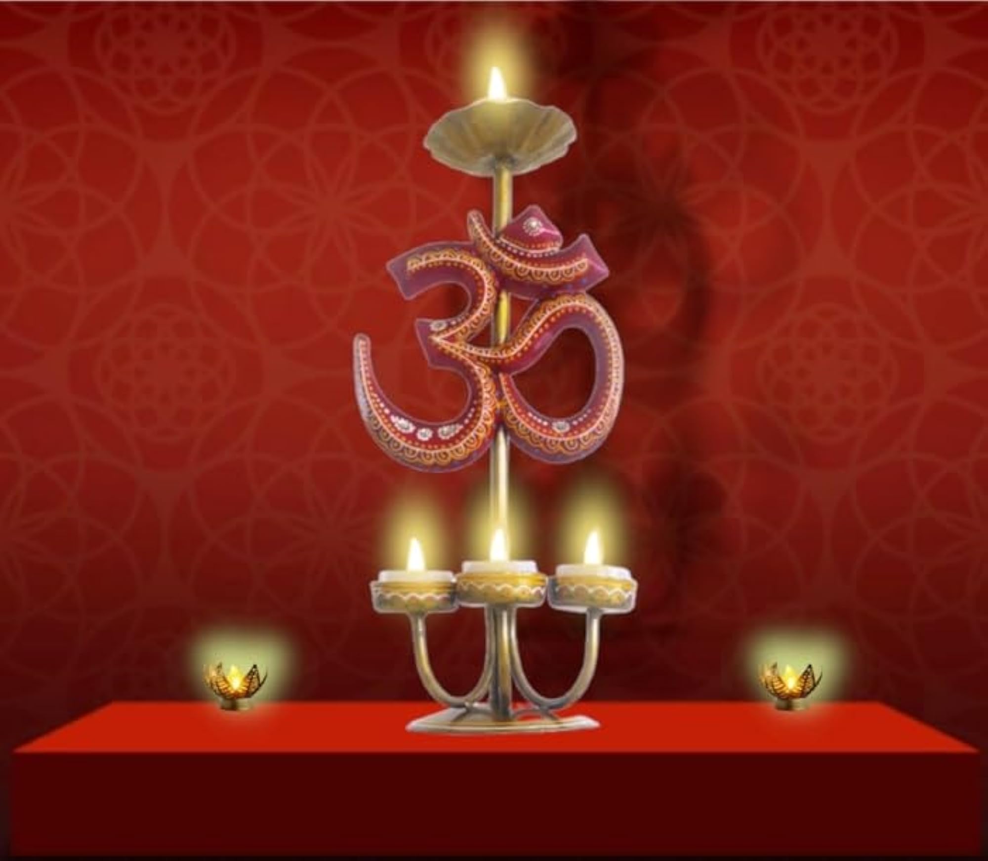 Aum Symbol T-Light Candle Holder with 4 Diyas