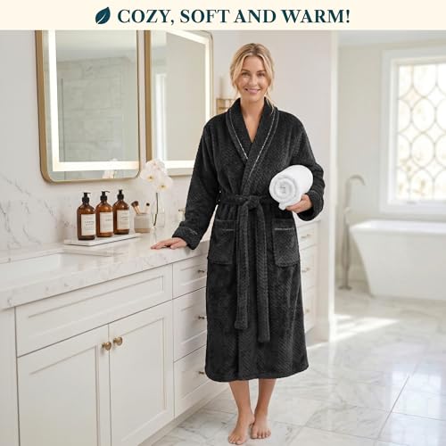 Image of PAVILIA Plush Robe for Women, Soft Fleece Long Spa Robe, Ladies Bathrobe with Pockets