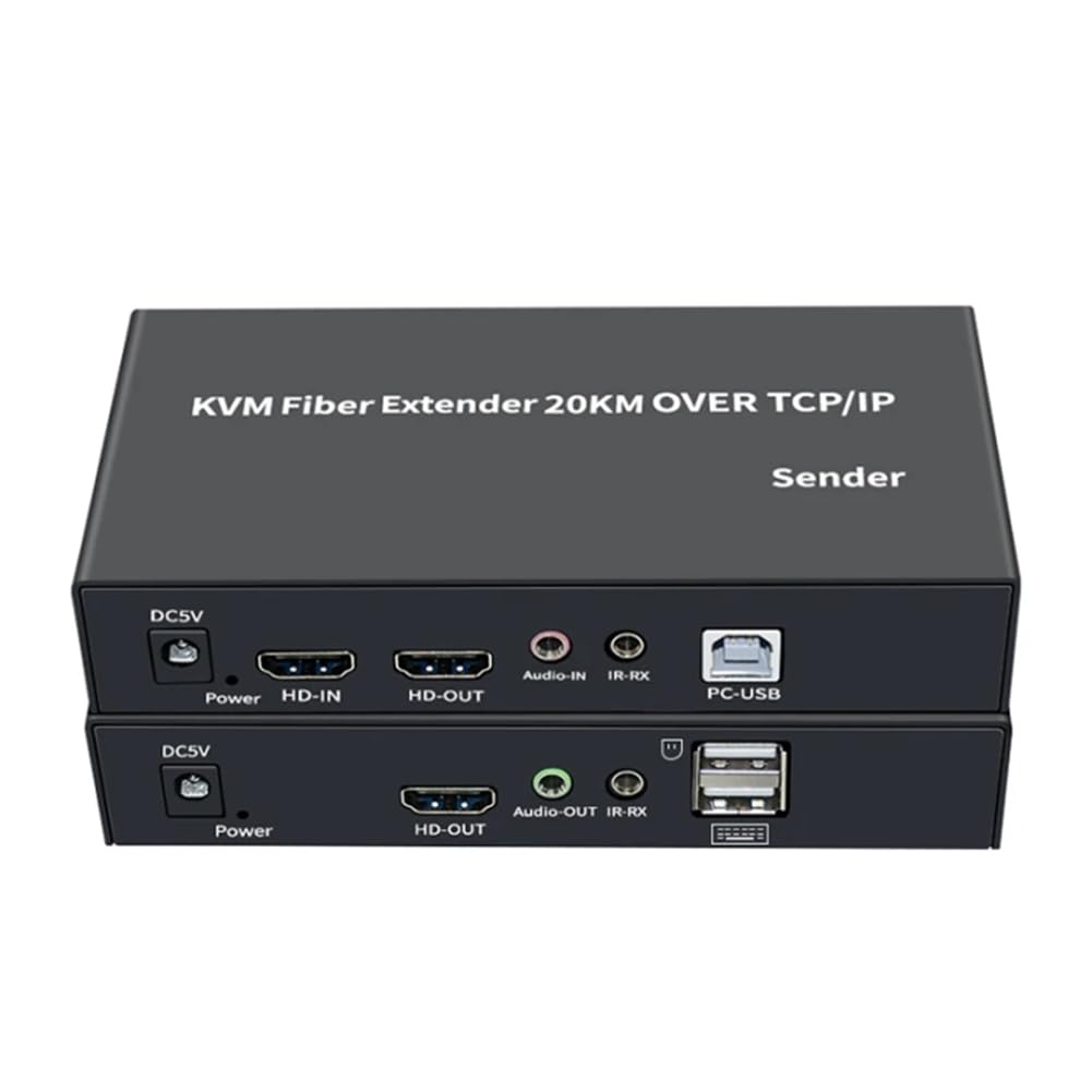 Extension KVM Fibre Optique -Compatible IP 20 Km sur Câble Fibre Unique SC 1080P avec Transceiver Optique USB KVM, Facile à Utiliser, Prise EU