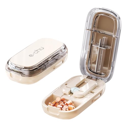 Dzmuero - Dzmuero Coupe-comprimés, coupe pilules de précision, coupe pilule, compact et portable, 1 divisé en 2, 1 divisé en 4, couteau à médicaments multifonctionnel, boîte à médicaments (blanc)