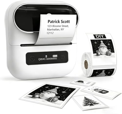 Phomemo M220 Etikettendrucker Bluetooth 80cm Tragbarer Etikettiergerät Bluetooth Thermo Label Printer für Barcode Einzelhandel kleine Unternehmen mit Telefonen & PC-System Weiß