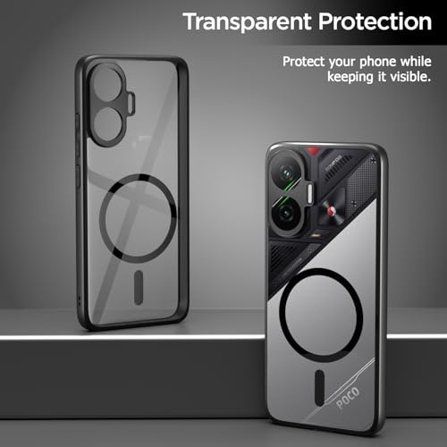 Image of Amazon Basics TPU Back Cover for Poco F7 5G Compatible with Mag-Safe | Shockproof Design | Hard Transparent Back Case (Black Mag-Safe)