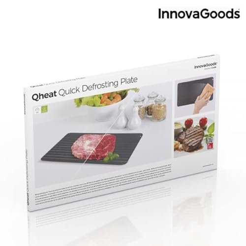 InnovaGoods - Schnelle Auftauplatte Qheat, Hohe Wärmeleitfähigkeit, Anti-Haft-Beschichtung, Energiesparend, Universal für Fleisch & Gemüse, Schwarz, 35x1x20.5 cm, Metall