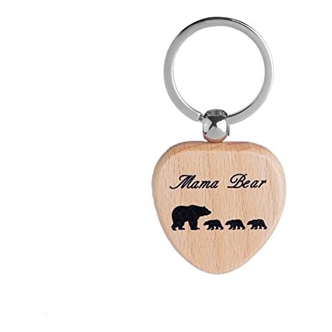 ink2055 Keychain Pendant with Mama Bear and Cubs Wooden Heart Shape Key Ring Gift for Mom (HQ001-3) Cover