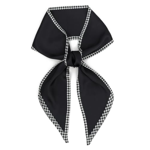 vimate Black Houndstooth Satin Hair Scarf for Purse- Fall Fashion Bag Scarf for Handbags Handle Neck Scarfs Silk Like Hairband Scarf(Style 60)