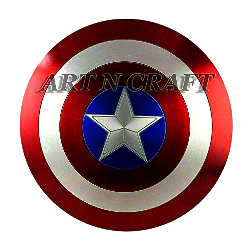 Image of ART N CRAFT 22-Inch Red Metal Comic Shield Prop Replica for Cosplay and Gifting | Avengers Style Collectible with Adjustable Belt | Home Decor Display Piece for Fans and Movie Lovers