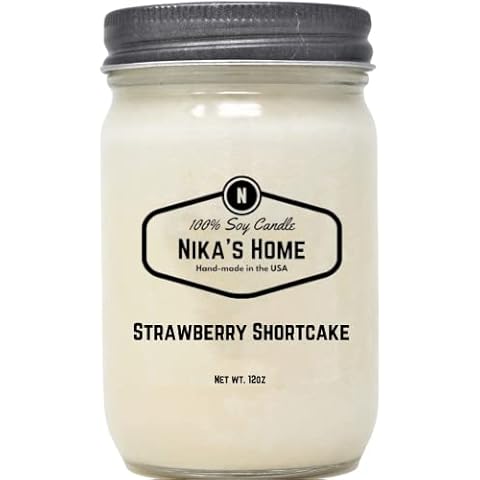 Nika's Home Strawberry Shortcake, Soy Candle 12oz Mason Jar Non-Toxic White Soy Candle-Hand Poured Handmade, Long Burning 50-60 Hours Highly Scented All Natural, Valentines Day Gifts Cover