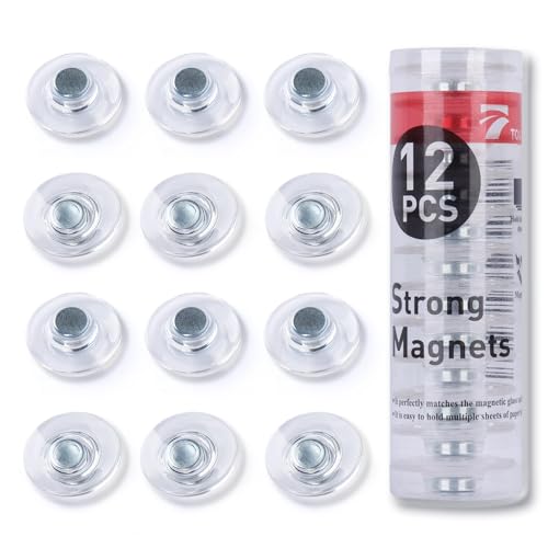 TOWON Rare Earth Magnets Large, Strong Magnets for Glass Whiteboard and Dry Erase Board, 12 Pieces Round Clear