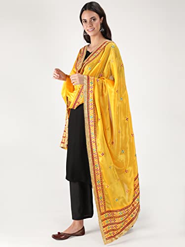 Zamour Women's Phulkari Punjabi Dupatta Chunni with heavy Embroidery on Chiffon4