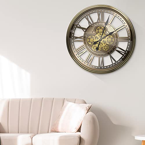 Toktekk 28 Inch Large Wall Clock With Real Moving Gears, Battery Operated Modern Metal Decorative Wall Clock, Oversize Industrial Steampunk Wall Clock For Living Room Decor (Vintage Bronze) #TOP5