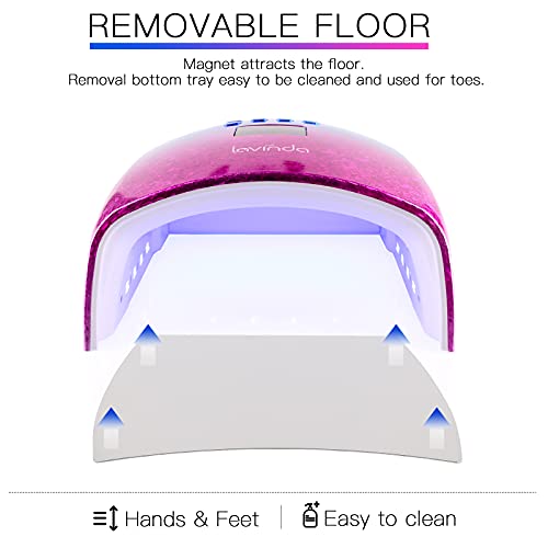Rechargeable 48W U V /LED Nail lamp, Lavinda Cordless Wireless Nail Dryer with Removable Metal Bottom, Large Space LED Nail Curing Light for Acrylic Gel Polish Unique Crystal Craftwork (Blue&Purple)