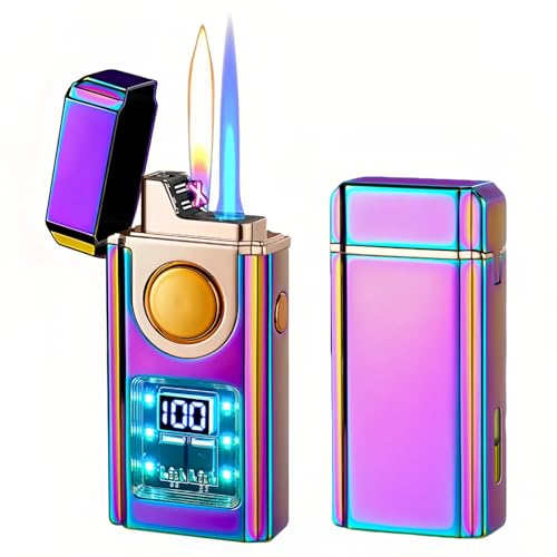 NINSI Smart Voice-Activated Lighter - 3 Flames (Blue Torch, Soft Flame & Dual Arc) - Windproof Refillable & Rechargeable Butane Lighters with Multiple Ignition Methods (Without Fuel) (Colored Ice)